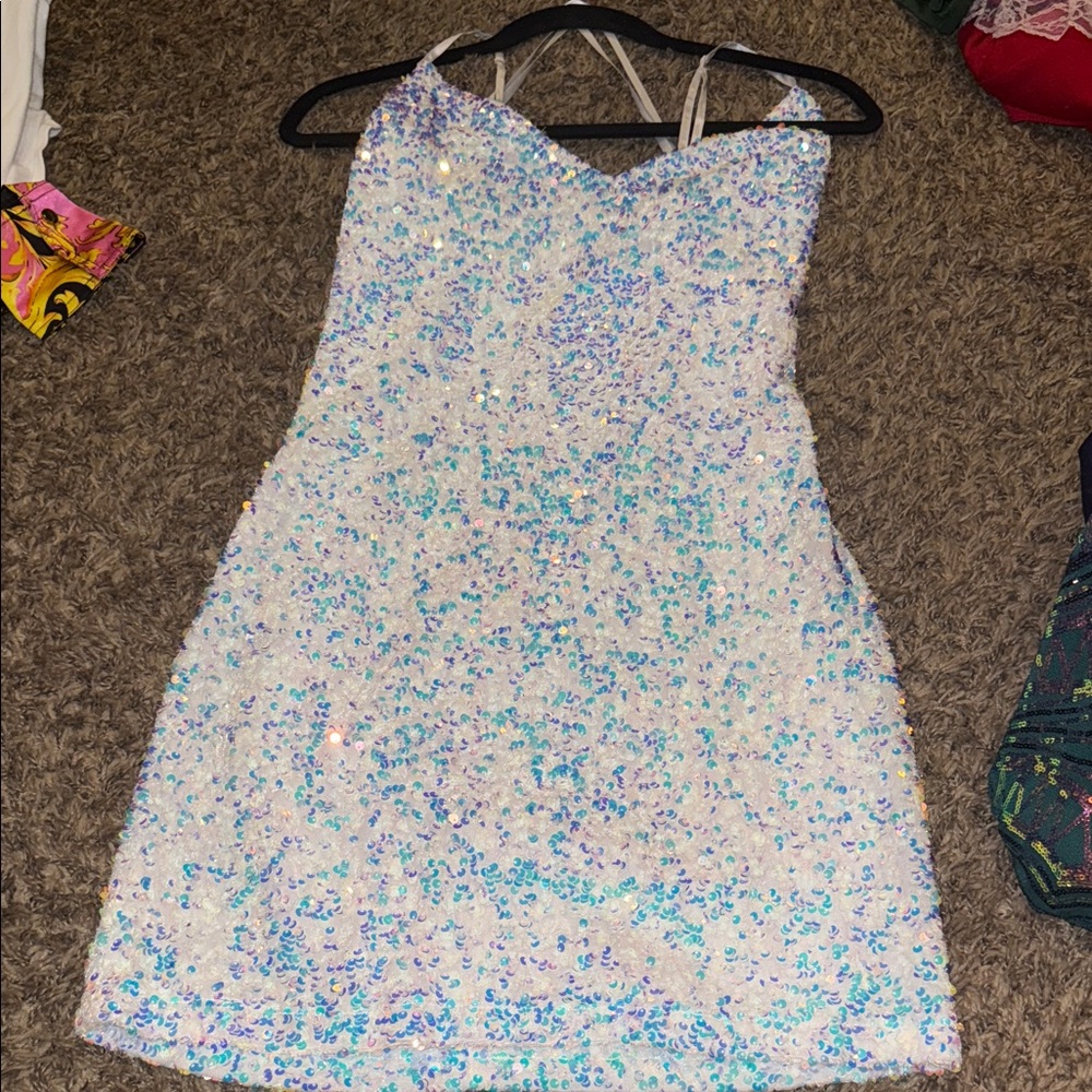 B. Smart Glittering Blue and White Dress